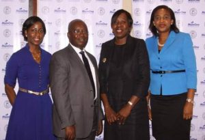 L-R: Head of Marketing; Jumoke Akande; Chief Financial Officer, Babatunde Dada; Chief Executive Officer, Funke Opeke and General Manager, Corporate Services and Development, Lynda Madu, all of MainOne, at the company’s #MainOneAt5 Anniversary Press Conference in Lagos