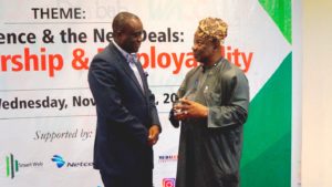 Yele Okeremi at WACC 2017 recieving his Convergence Technology Leader Recognition award fromn Chairman of ICT, House of Reps, Hon. Mohammed Ogoshi Onawo