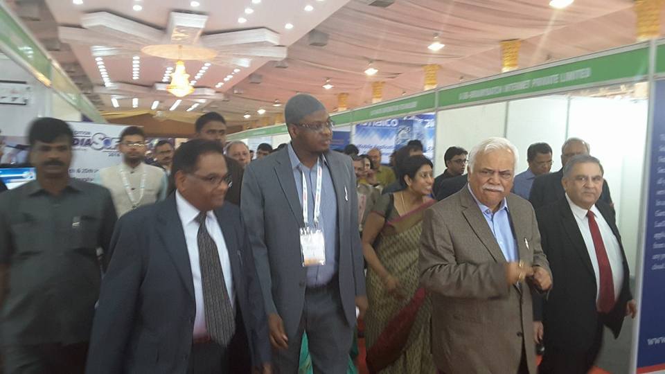 DG of NITDA, Dr Pantami with the Indian Minister of Large and Medium Industries and Infrastructure Development, R.V Deshpande on a tour of the exhibition floor at INDIASOFT2018